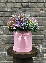 Цветочная композиция из Гипсофила и Розы в шляпной коробке в Десногорске