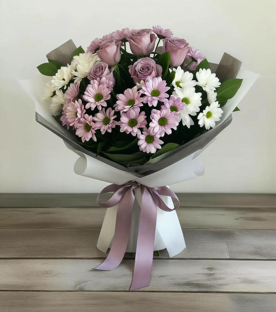 Букет цветов из: Хризантемы и Розы в Десногорске