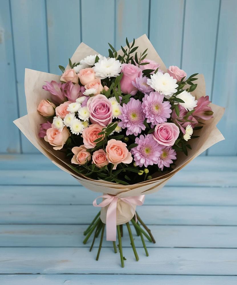 Букет цветов из: Хризантемы, Розы и Альстромерии в Десногорске