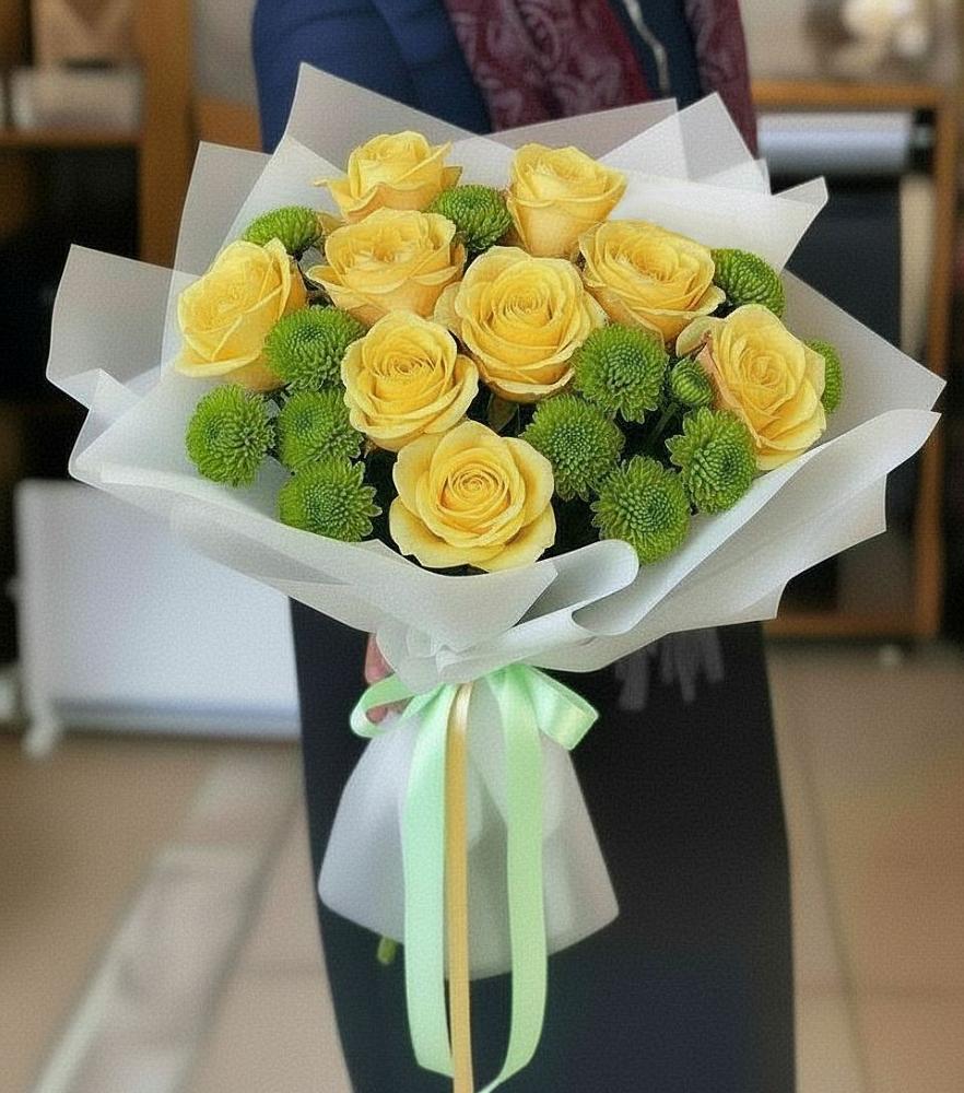 Букет цветов из: Хризантемы и Розы в Десногорске