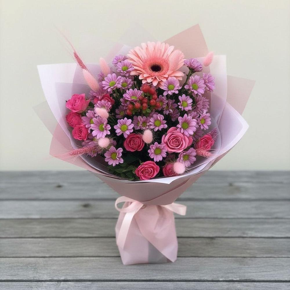 Букет цветов из: Розы, Герберы и Хризантемы в Десногорске