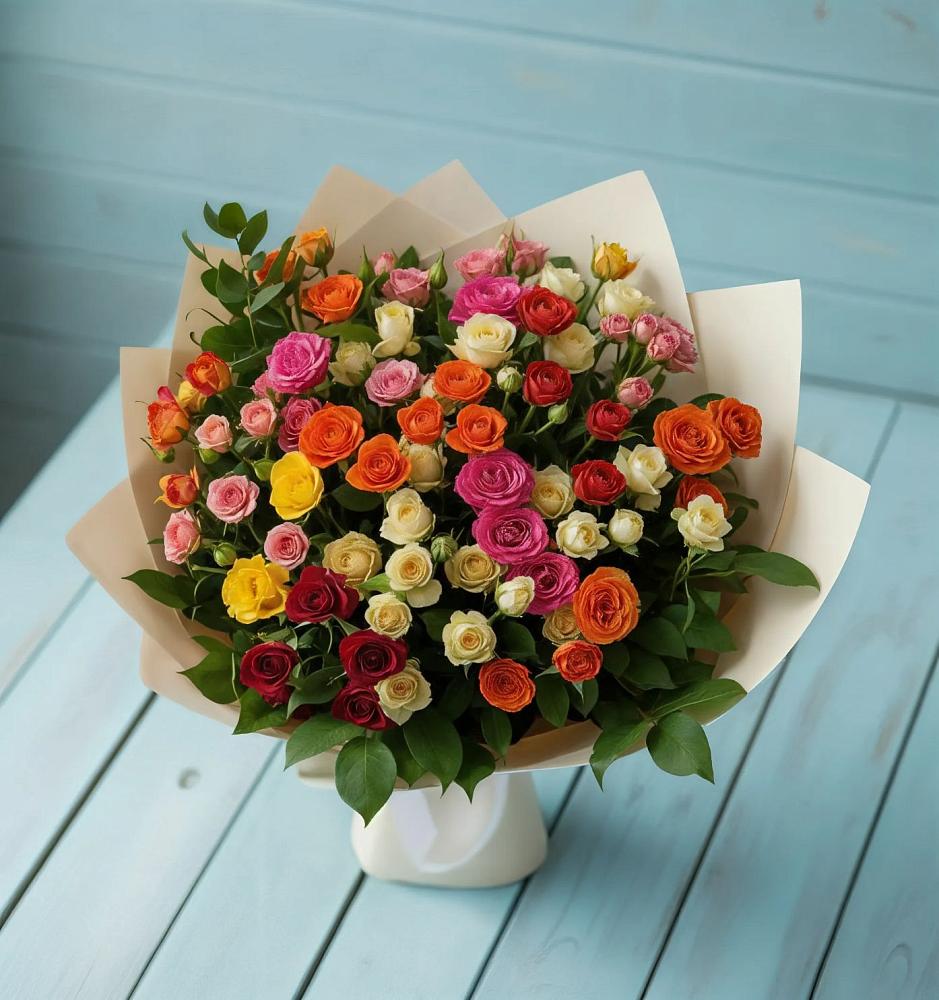 Букет Микс из разноцветных кустовых роз в Десногорске
