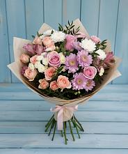 Букет цветов из:  Хризантемы, Розы и Альстромерии в Десногорске